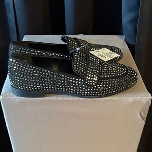 BAMBOO Black and Silver Studded Flats